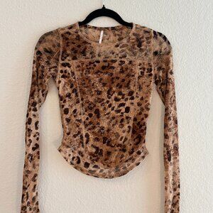 Free People Betty’s Garden Leopard Mesh Long Sleeve Top XS